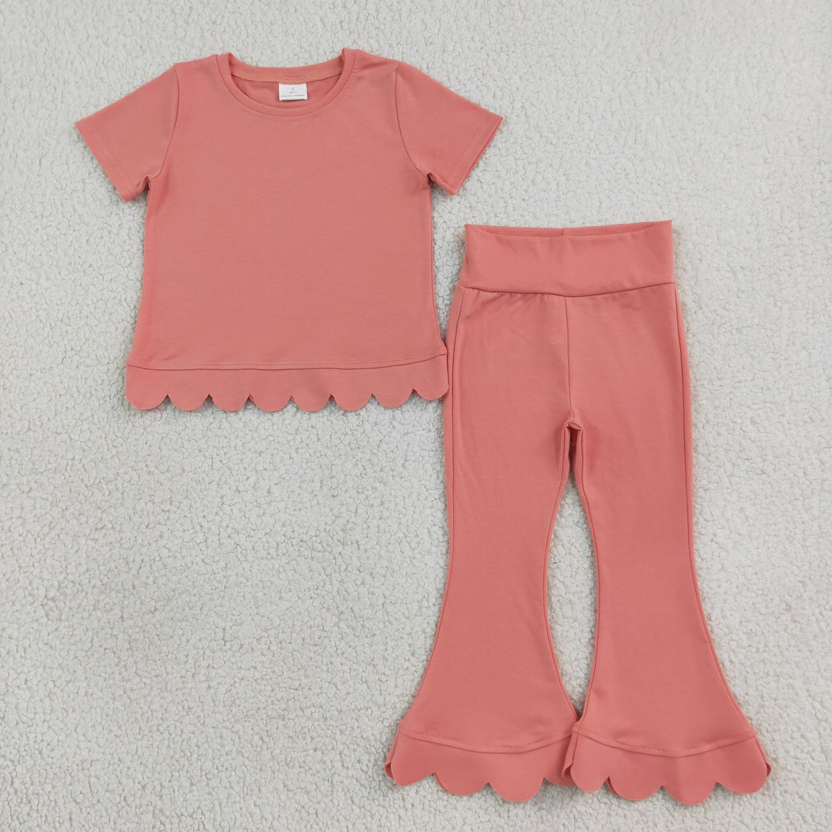 Sibling Baby Girls Kids Short Sleeves Shirts Bell Pants Scallop Cotton Sets Clothes