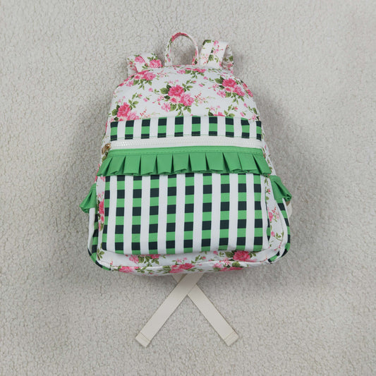 Baby Girls Kids Flower Green Plaid Ruffle Backpack Bags