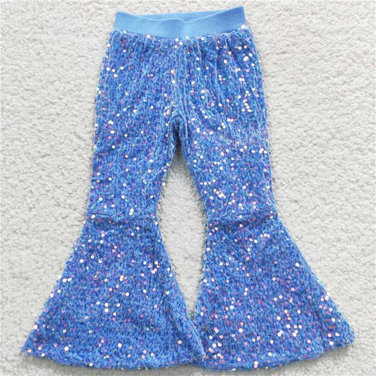 USA Shop Baby Girls Kids Blue Sequins Bell Bottom Pants Clothes
