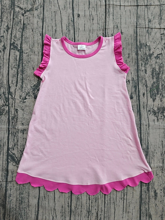 Baby Girls Kids Sleeveless Scallop Knee Length Dress Pink Clothes