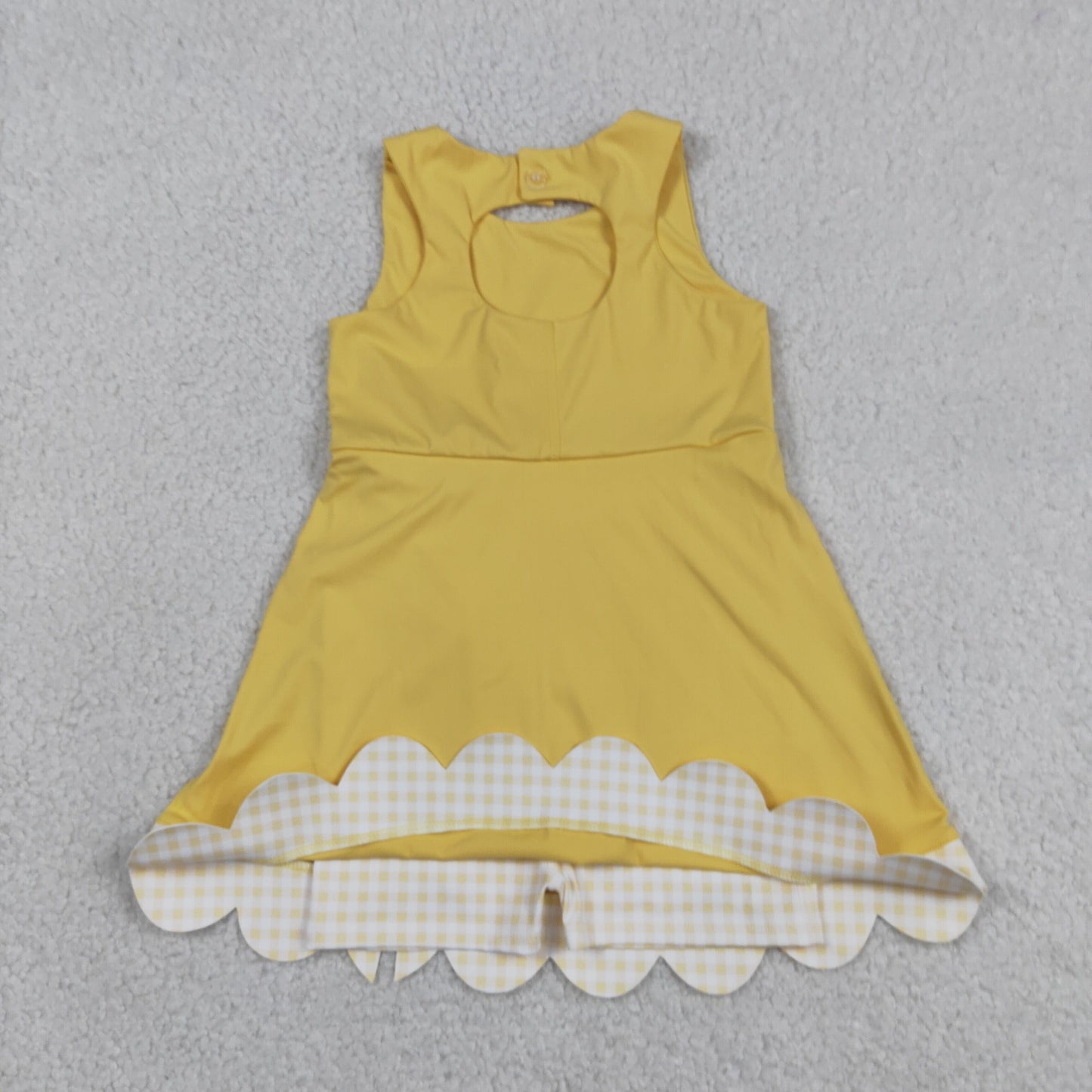 GSD3318 Baby Girls Sleeveless Yellow Plaid Bows with Shorts Yoga Scallop Dress