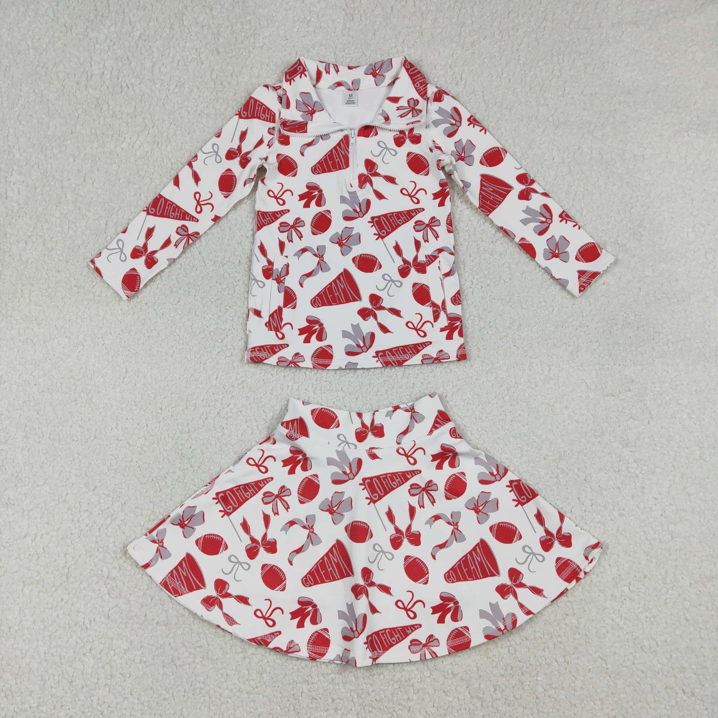 Baby Girls Kids Bows Red Football Zipper Shirt Yoga Active Skorts Team Clothes Set