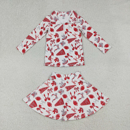 Baby Girls Kids Bows Red Football Zipper Shirt Yoga Active Skorts Team Clothes Set