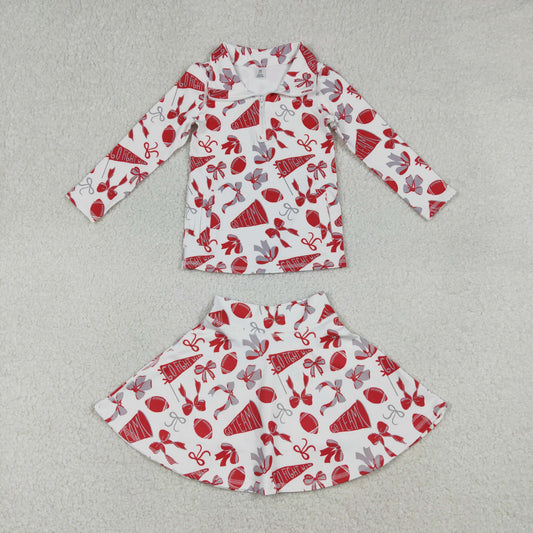 Baby Girls Kids Bows Red Football Zipper Shirt Yoga Active Skorts Team Clothes Set