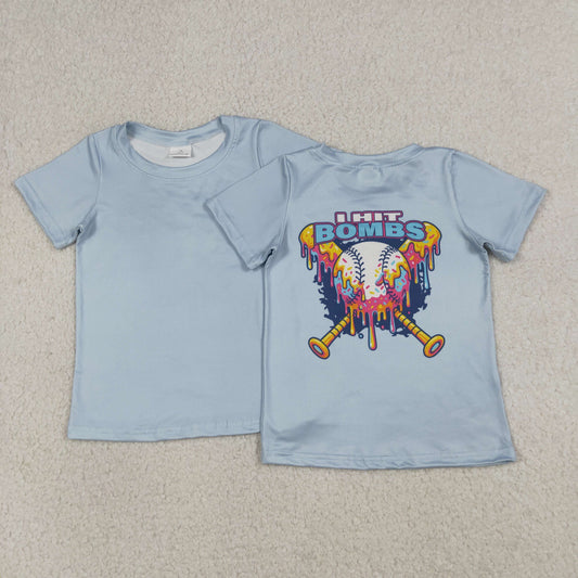 RTS Baby Boys Kids Short Sleeves Baseball Blue Tee Shirt Tops