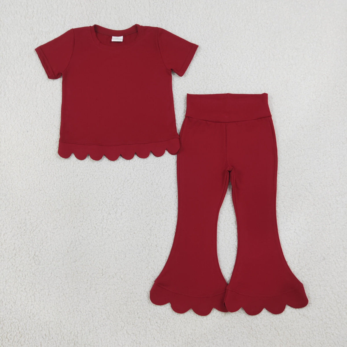 Sibling Baby Girls Kids Short Sleeves Shirts Bell Pants Scallop Cotton Sets Clothes