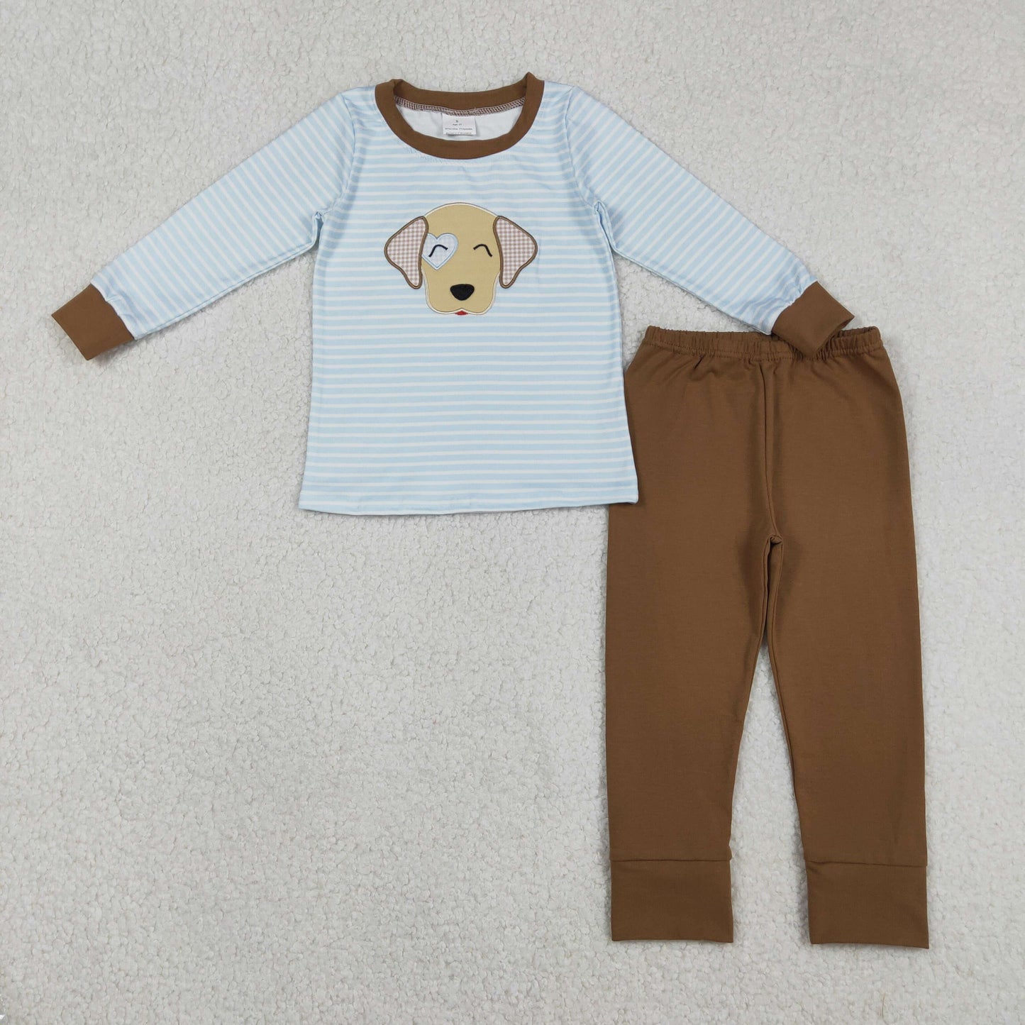 Baby Boys Kids Embroidery Dog Heart Stripes Shirt Pants Valentine's Day Pajamas Set