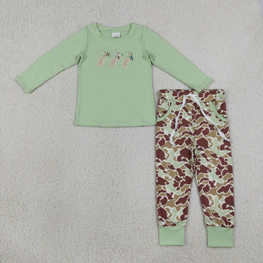 Baby Boys Kids Embroidery Dogs Ducks Shirt Pockets Camo Pants Set Clothes