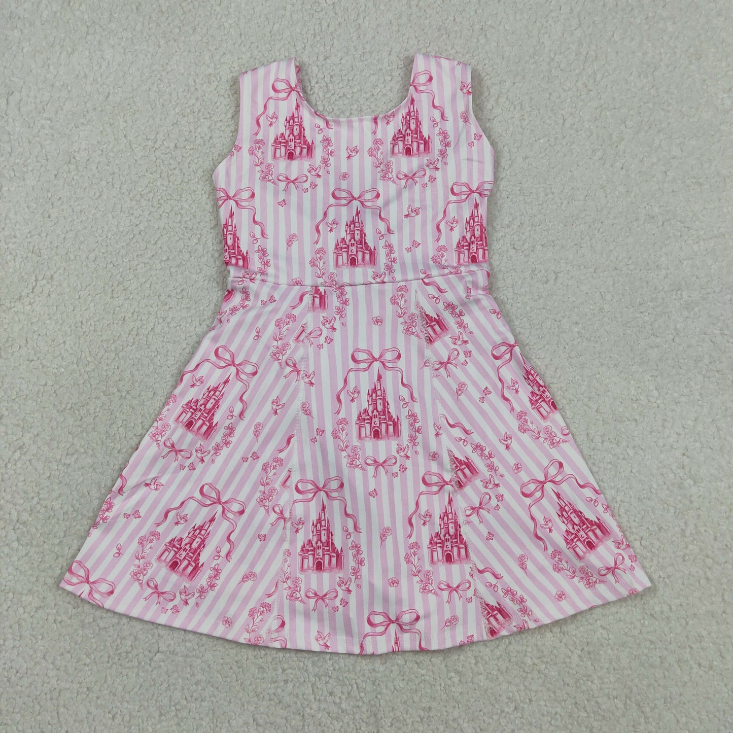 Sibling Baby Girls Kids Sleeveless Castles Bows Floral Shorts Knee Length Dresses