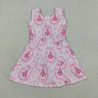 Sibling Baby Girls Kids Sleeveless Castles Bows Floral Shorts Knee Length Dresses