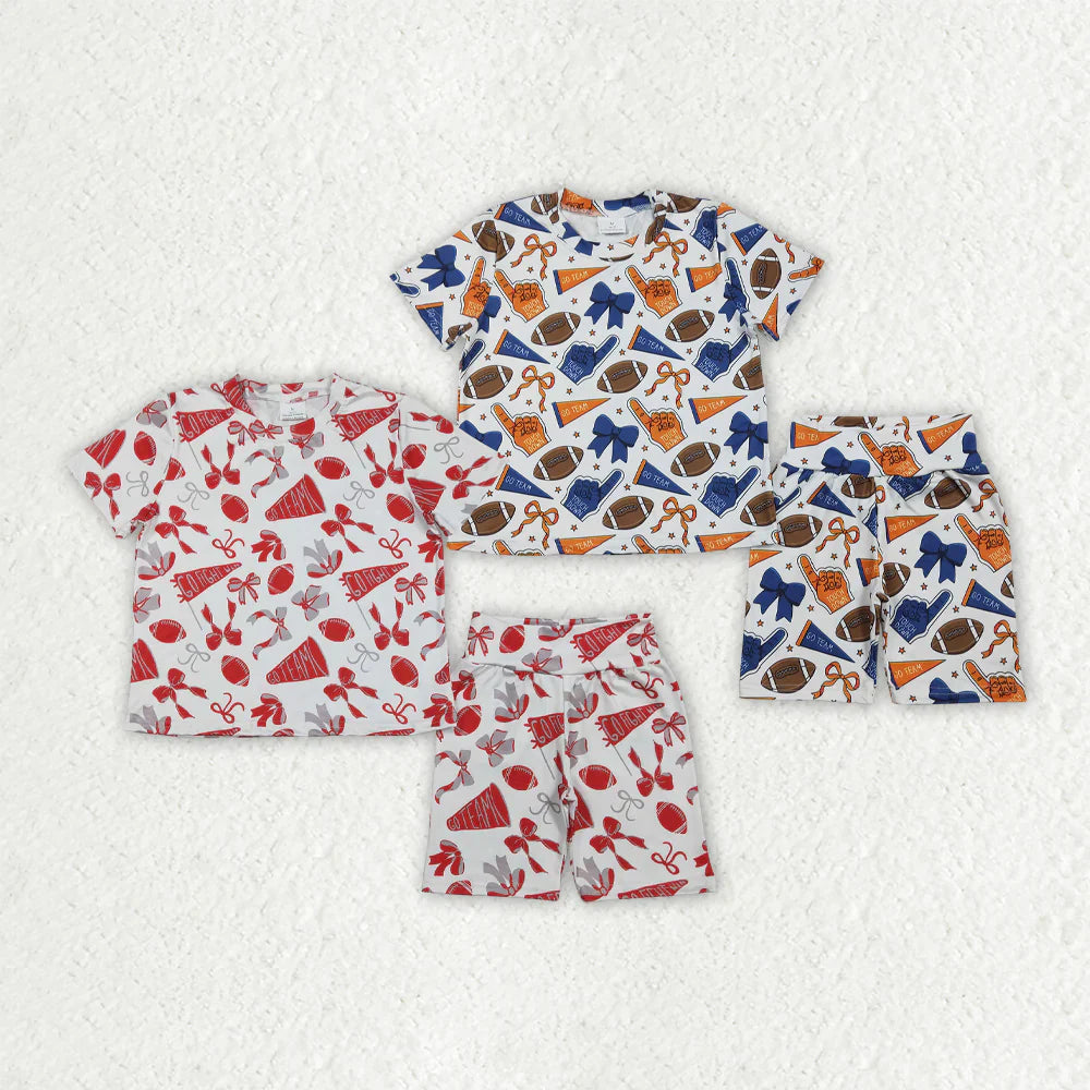 RTS Sibling Baby Girls Kids Cheer Bows Shirts Shorts Team Summer Clothes Sets