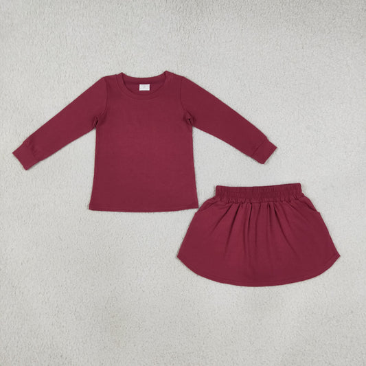 Baby Girls Kids Long Sleeves Purple Shirt Pockets Skirt Shorts Cotton Set Clothes