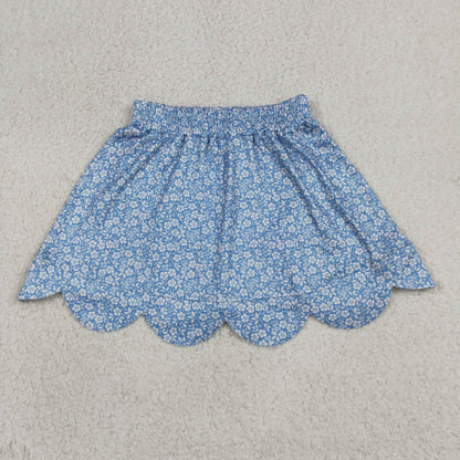 Baby Girls Kids Floral Blue Shorts Scallop Skirt Bottom
