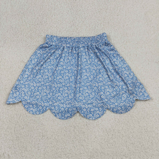 Baby Girls Kids Floral Blue Shorts Scallop Skirt Bottom