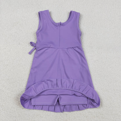 Baby Girls Sleeveless Ruffle Knee Length Yoga Purple Dress with Shorts