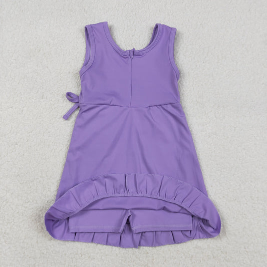 Baby Girls Sleeveless Ruffle Knee Length Yoga Purple Dress with Shorts