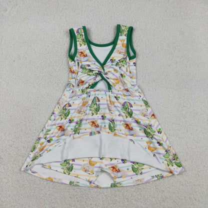 Baby Girls Kids Sleeveless Anchors Mardi Gras Yoga Shorts Knee Length Dress