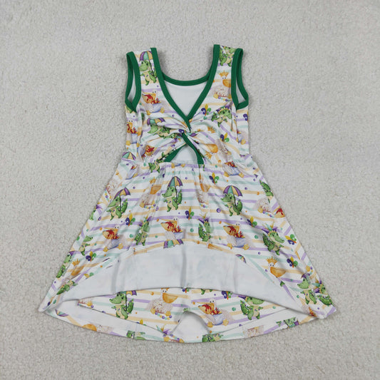 Baby Girls Kids Sleeveless Anchors Mardi Gras Yoga Shorts Knee Length Dress