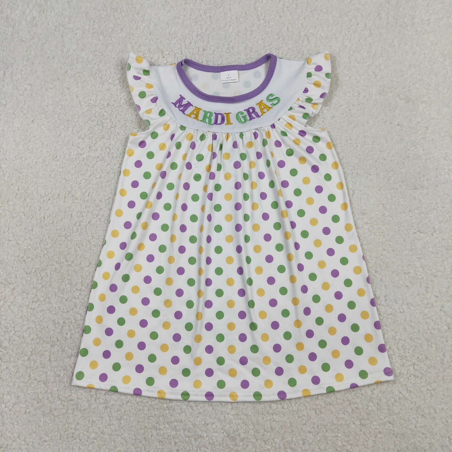 RTS Sibling Baby Girls Kids Short Sleeves Dots Embroidery Mardi Gras Dress Set