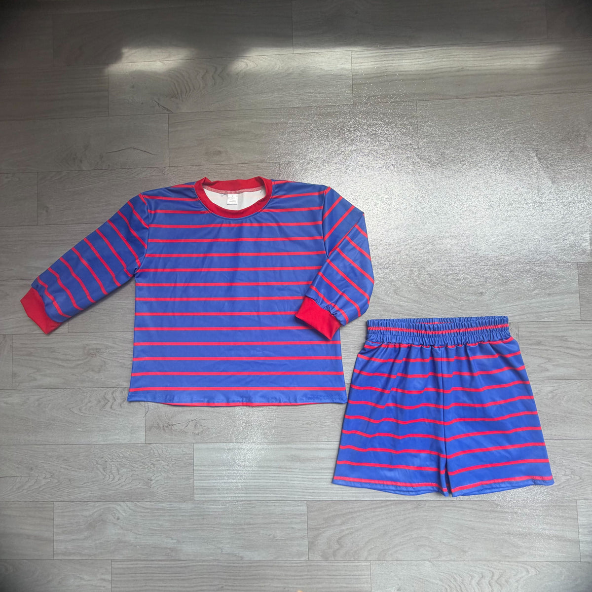 No moq Preorder Baby Girls Kids Long Sleeves Stripes Shirt Shorts Blue Set Yoga Active Clothes