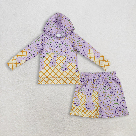 Baby Boys Kids Long Sleeves Sprinkles Drips Hoodie Shirt Pockets Shorts Lavender Clothes Set