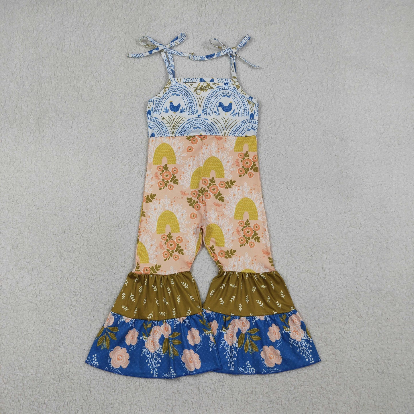 RTS Sibling Baby Girls Toddler Straps Flower Trucks Farm Bell Pants Jumpsuits