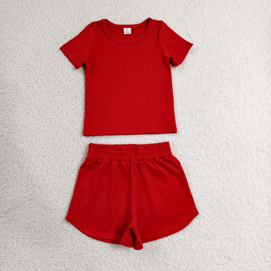 Baby Girls Kids Short Sleeves Red Shirt Skirt Shorts Yoga Active Set Clothes