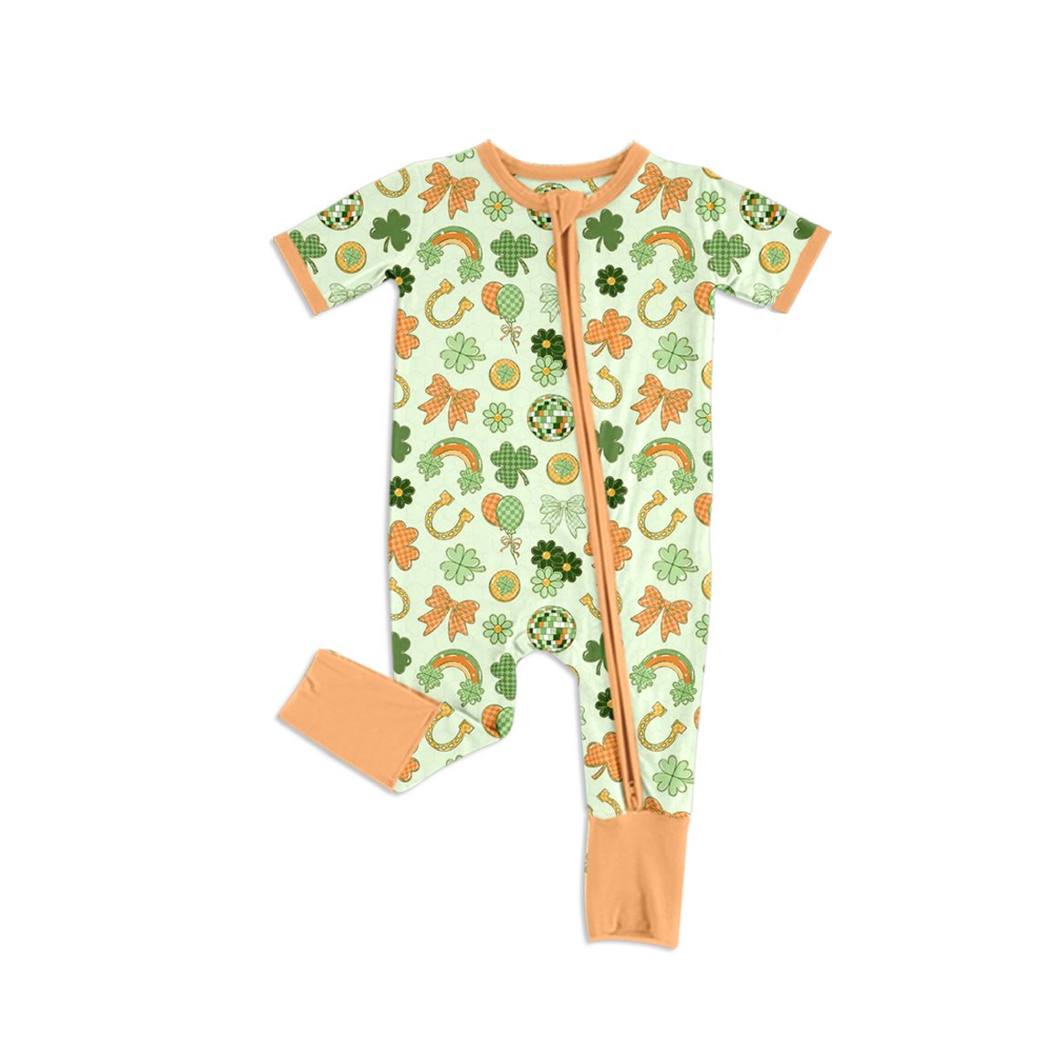 Moq 5 Preorder Baby Girls Kids Clovers Bows Zipper Footie Romper St Patrick Clothes