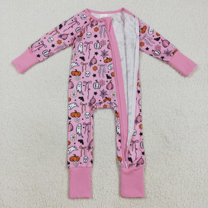 USA Shop Baby Girls Ghosts Pumpkins Bows Flower Halloween Zipper Footie Romper