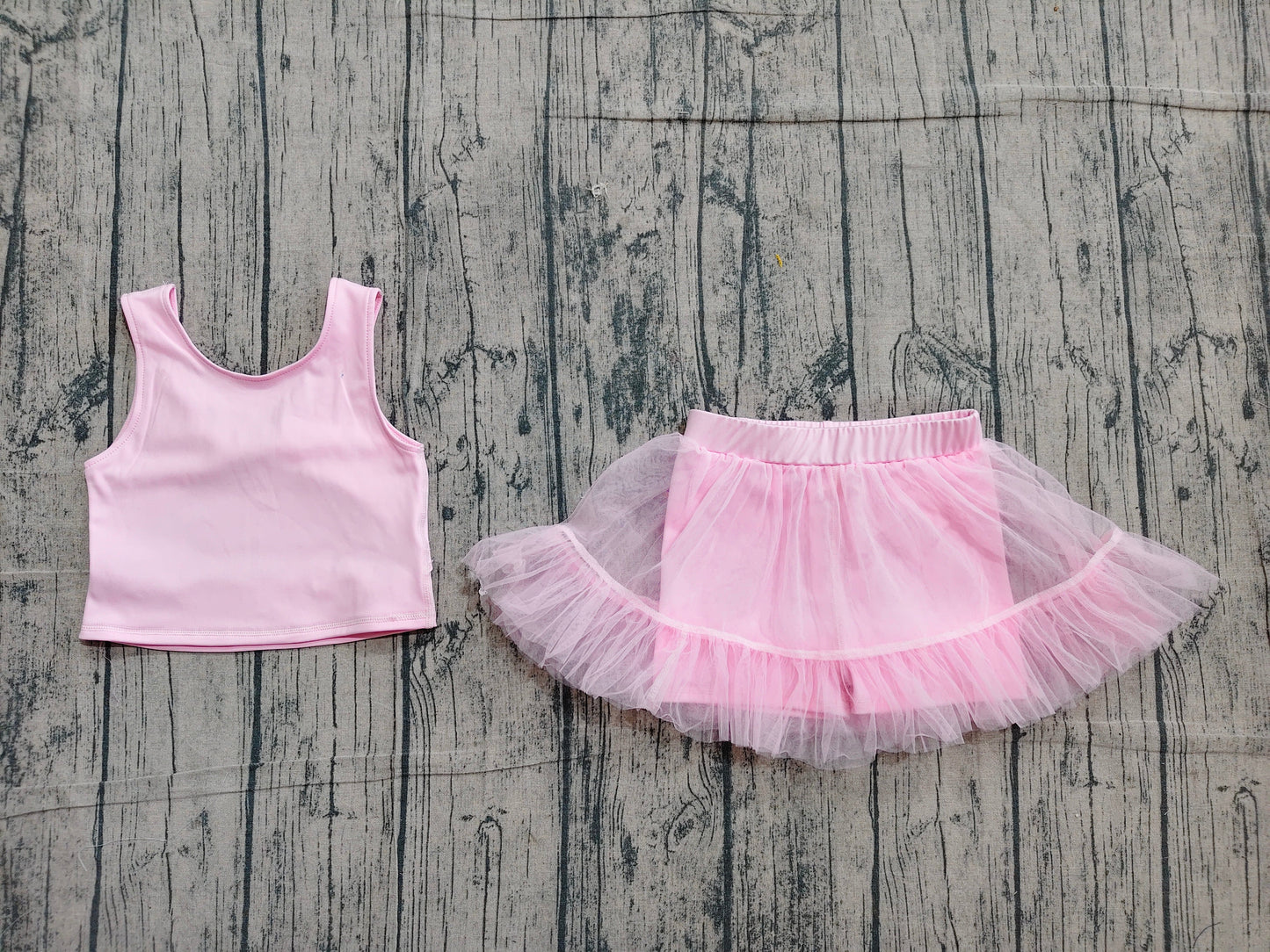 Preorder Baby Girls Kids Pink Tops Tulle Skirt Shorts Set Yoga Active Summer Clothes