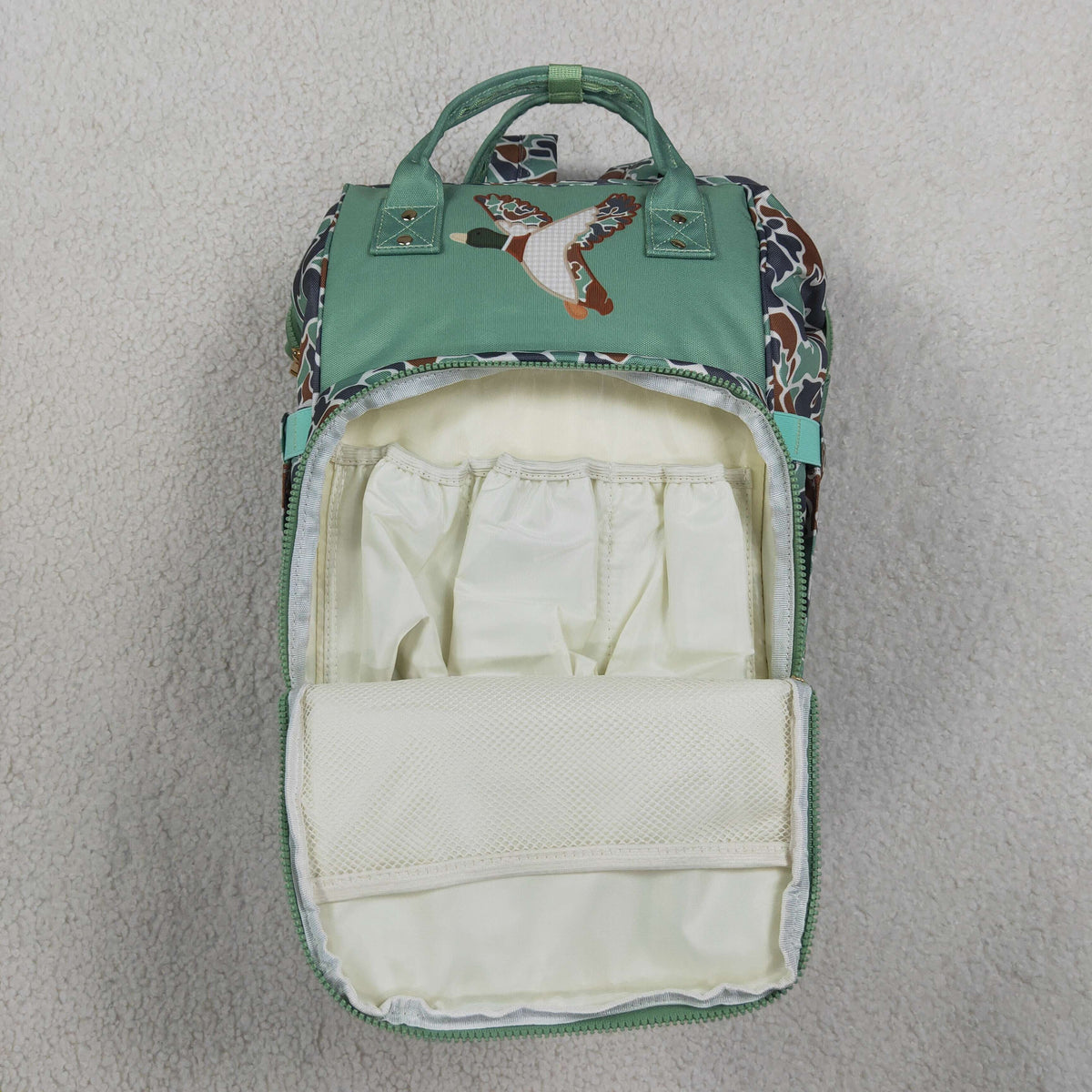 Baby Boys Kids Duck Camo Print Zipper Green Backpack School Bag RTS