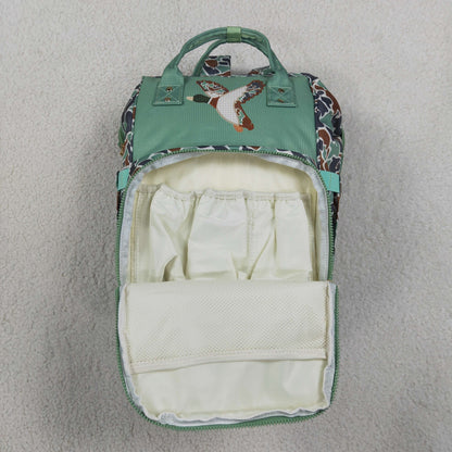Baby Boys Kids Duck Camo Print Zipper Green Backpack School Bag RTS