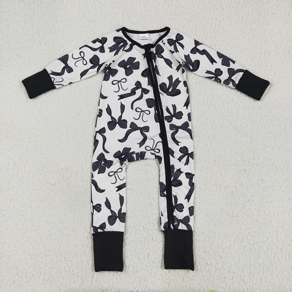 USA Shop Baby Girls Infant Long Sleeves Black Bows Zipper Footie Sleeper Romper Clothes