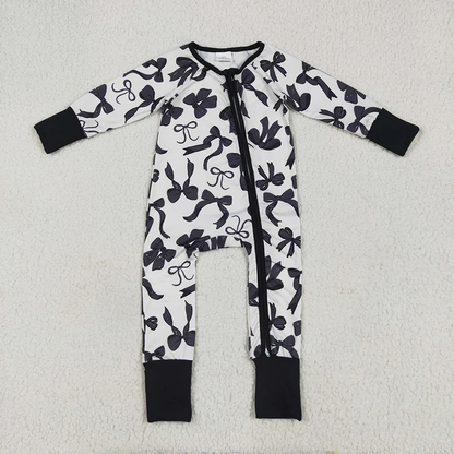 USA Shop Baby Girls Infant Long Sleeves Black Bows Zipper Footie Sleeper Romper Clothes