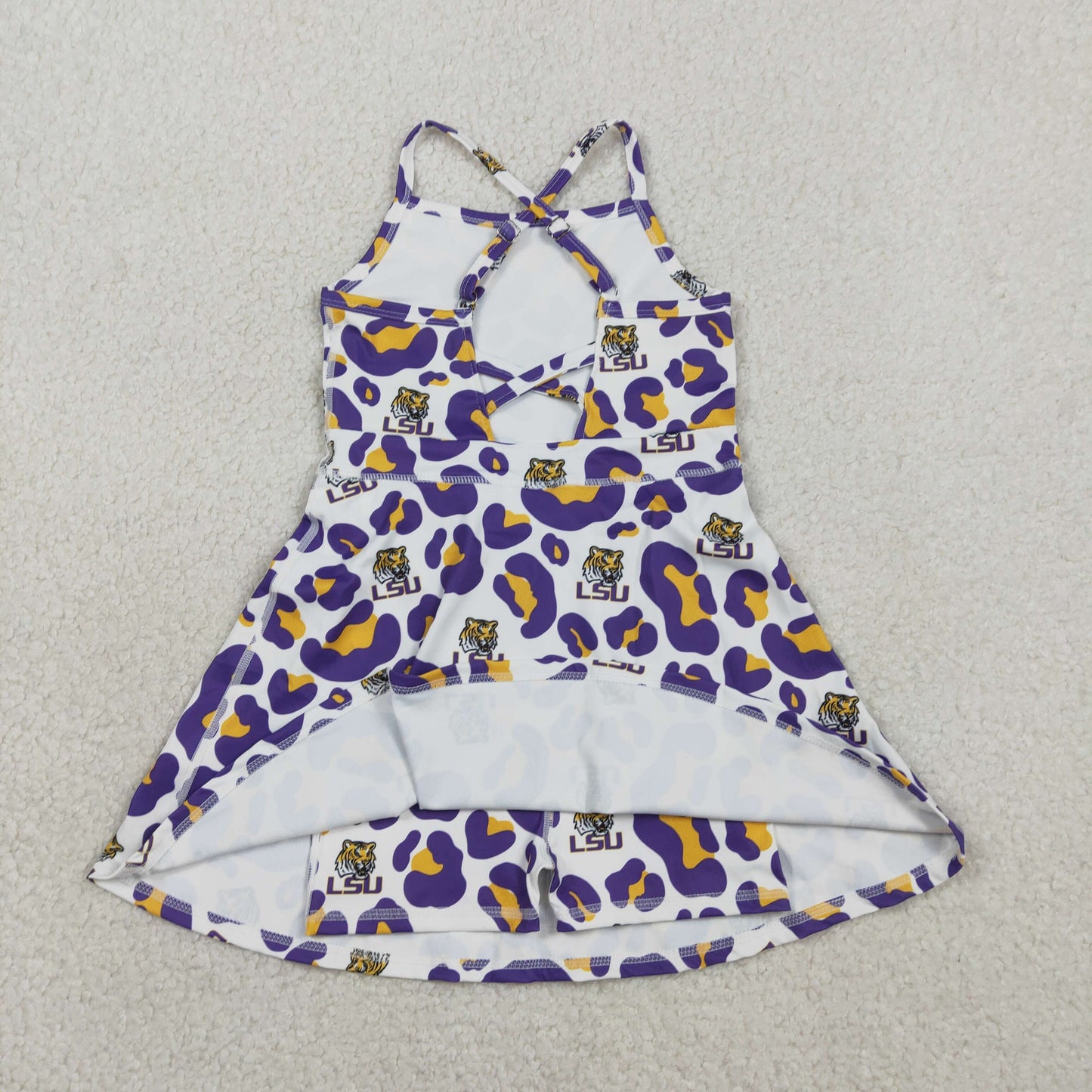RTS Baby Girls Kids Straps Purple Leopard Tigers Team Yoga Active Shorts Knee Length Dress