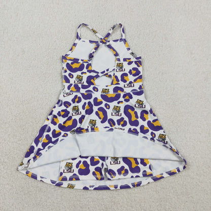 RTS Baby Girls Kids Straps Purple Leopard Tigers Team Yoga Active Shorts Knee Length Dress
