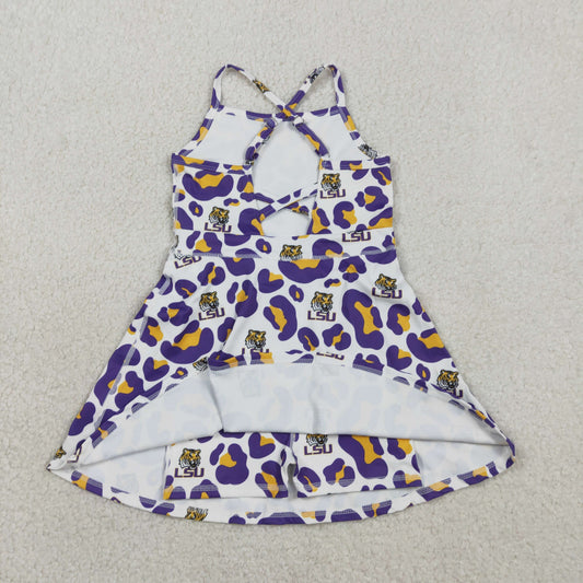 RTS Baby Girls Kids Straps Purple Leopard Tigers Team Yoga Active Shorts Knee Length Dress