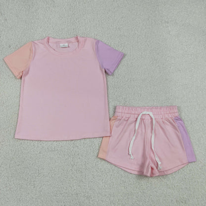 Baby Girl Kids Short Sleeves Pink Shirt Shorts Cotton Set Summer Clothes