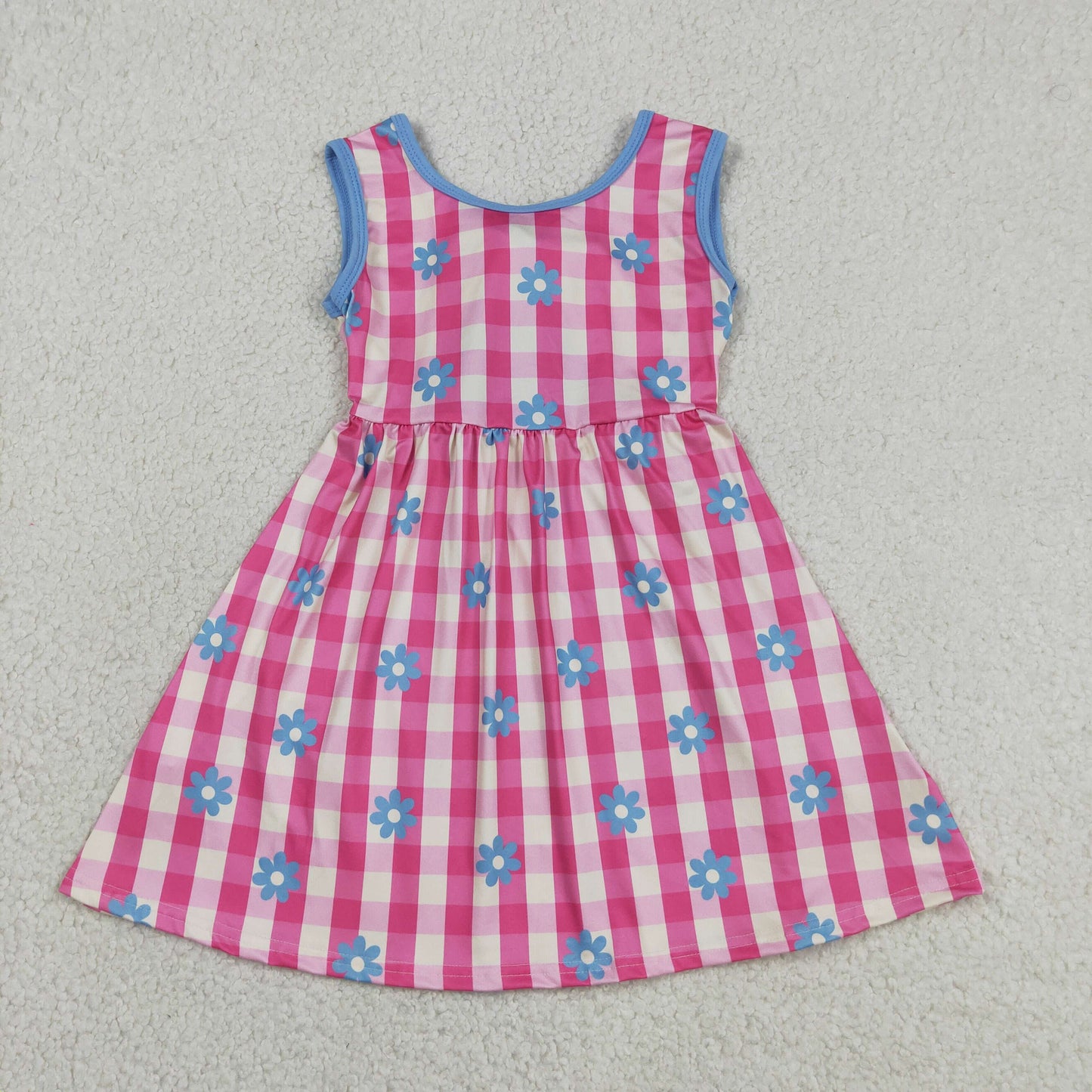 GSD4007 Baby Girls Kids Bows Sleeveless Pink Plaid Flower Knee Length Dress