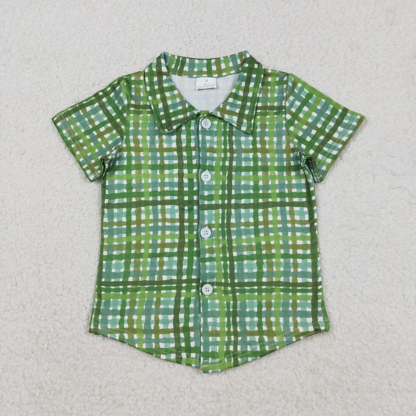 Baby Boys Short Sleeves St Patrick Buttons Green Plaid Shirt Tops