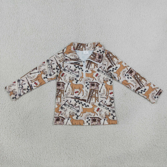 Baby Boys Kids Long Sleeves Deer Hunting Zipper Shirt Tops