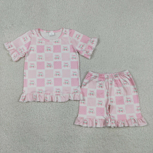 Baby Girls Short Sleeves Strawberry Bows Shirt Shorts Summer Clothes Set