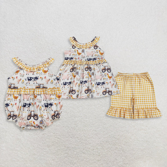 Sibling Baby Girls Kids Farm Animals Flower Tops Shorts Set Romper Summer Clothes