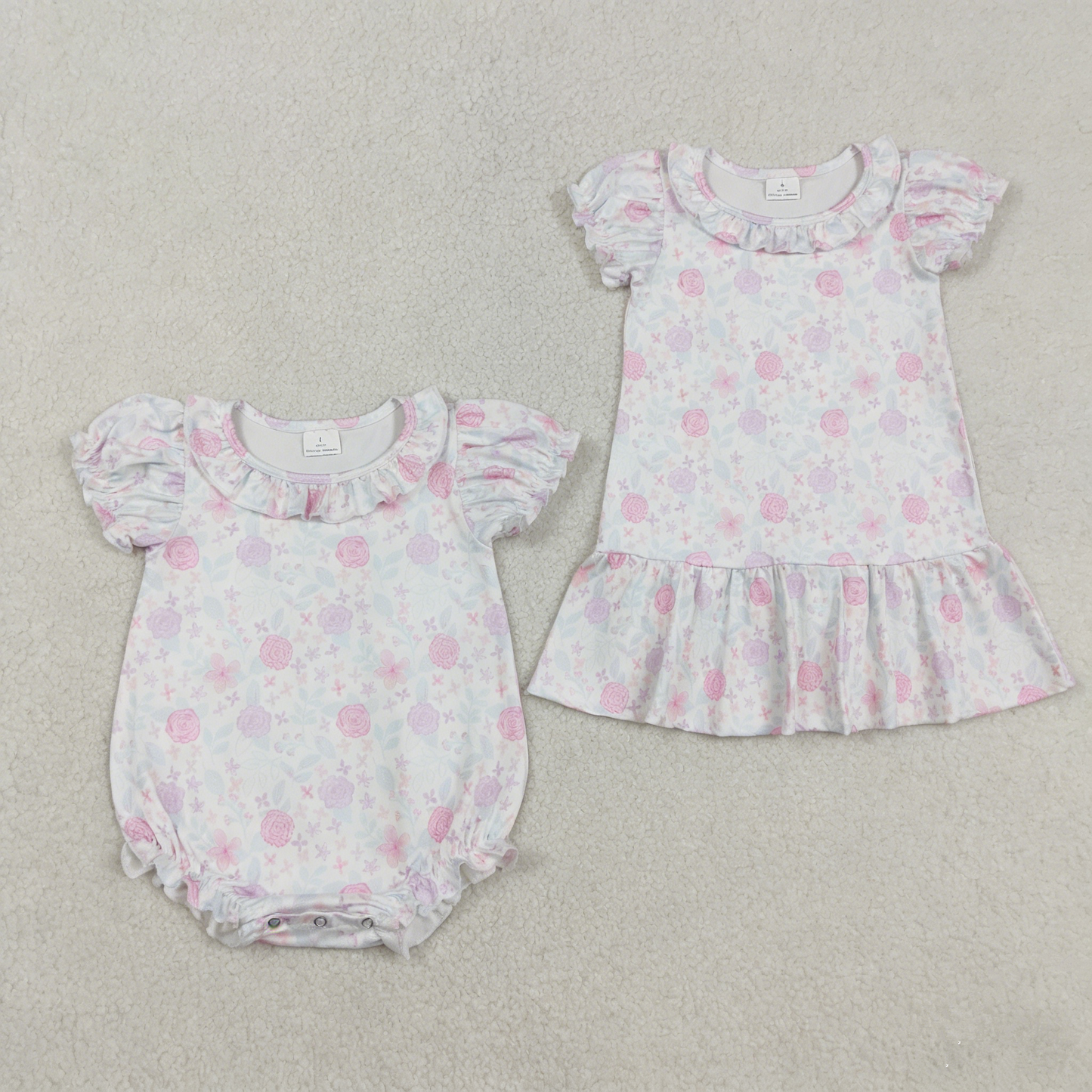 RTS Sibling Baby Girls Kids Short Sleeves Flower Ruffle Romper Dress Summer Clothes