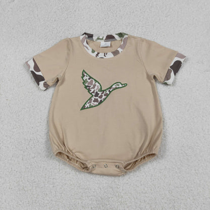 Sibling Baby Boys Short Sleeves Embroidery Ducks Camo Print Dogs Hunting Romper Se