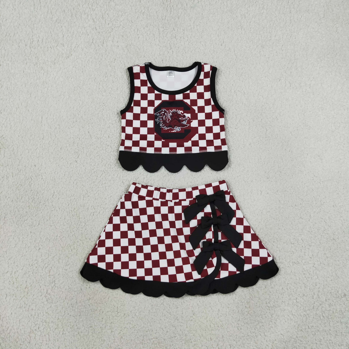 Sibling Baby Girls Kids Sleeveless Checked Tops Bows Scallop Skirts Shorts Yoga Active Sets Team Clothes