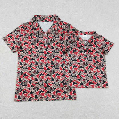 Sibling Baby Girls Adult Women Short Sleeves Dogs Camo Print Team Buttons Shirts Tops RTS