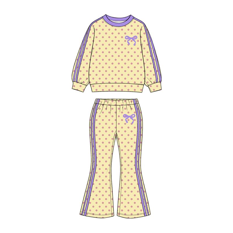 Moq 5 Preorder Baby Girls Kids Long Sleeves Dots Shirt Pants Bows Set Yellow Clothes
