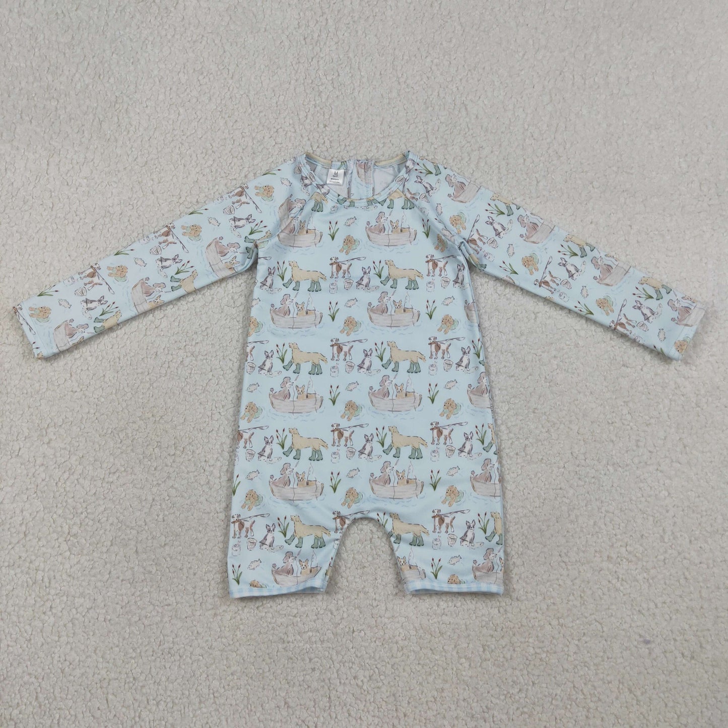 RTS Baby Boys Kids Long Sleeves Dogs Zipper Blue One-piece Swimsuit