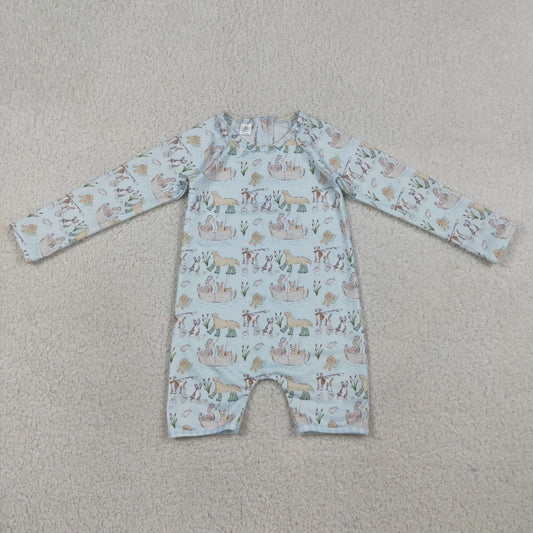 RTS Baby Boys Kids Long Sleeves Dogs Zipper Blue One-piece Swimsuit
